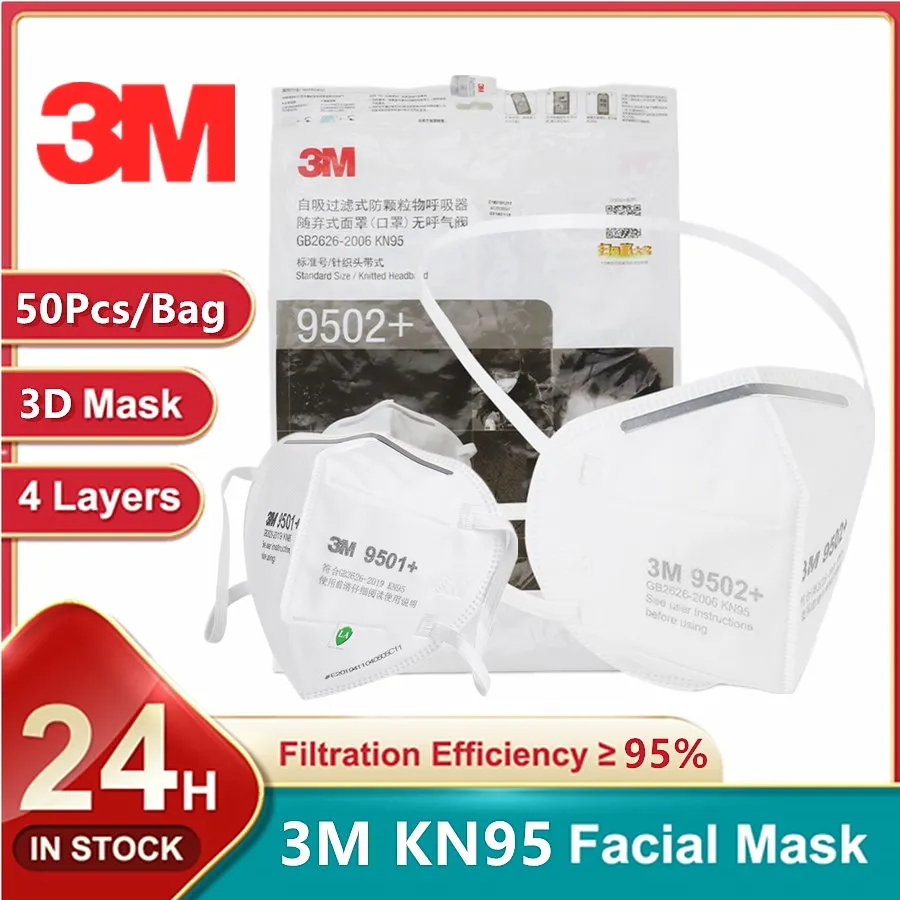 3M Mask 9502+ - قناع وجه KN95 للبالغين ، حلقة